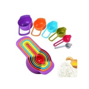6-Piece Multicolor Measuring Cup & Spoon Set - Plastic, Dishwasher Safe, 250ml to 15ml Sizes